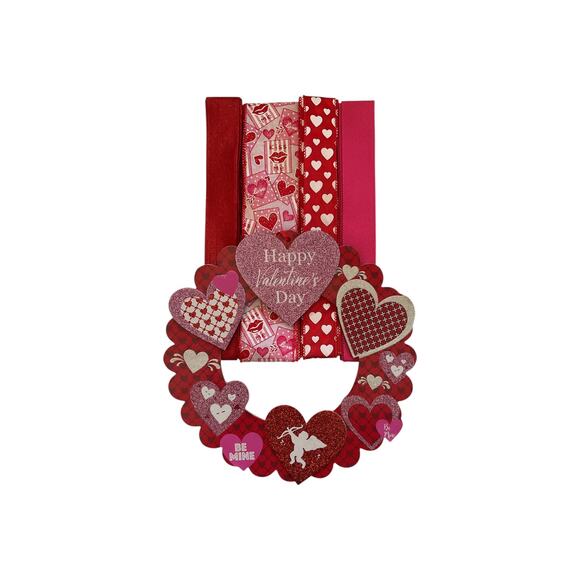 Valentine’s Day Wreath Craft Kit | Heart Wreath & Ribbon Bundle DIY Craft Set - Picture 1 of 4